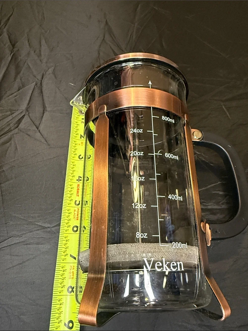 Copper-Accent French Press Coffee Maker with Black Handle - 34oz